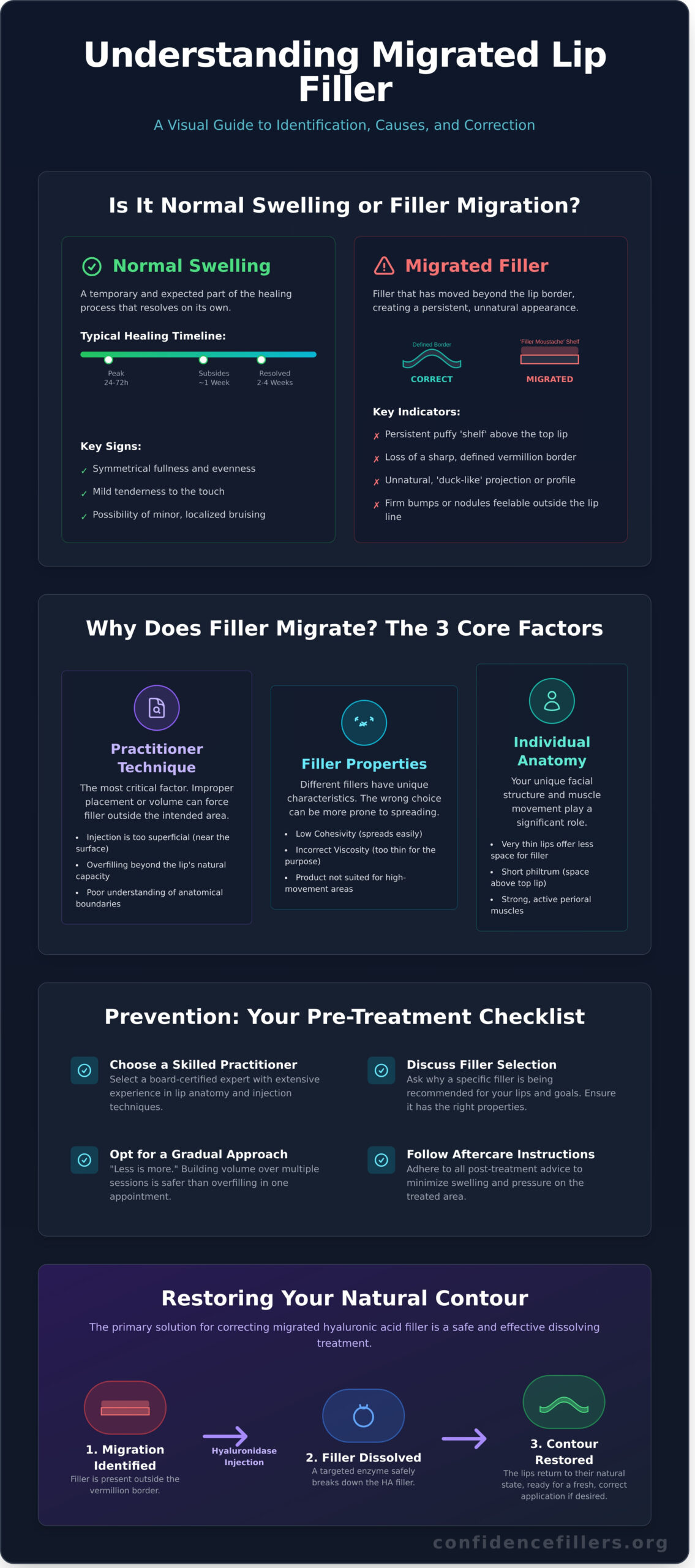 Migrated Lip Filler: Why It Happens and How to Fix It in 2026 - Infographic