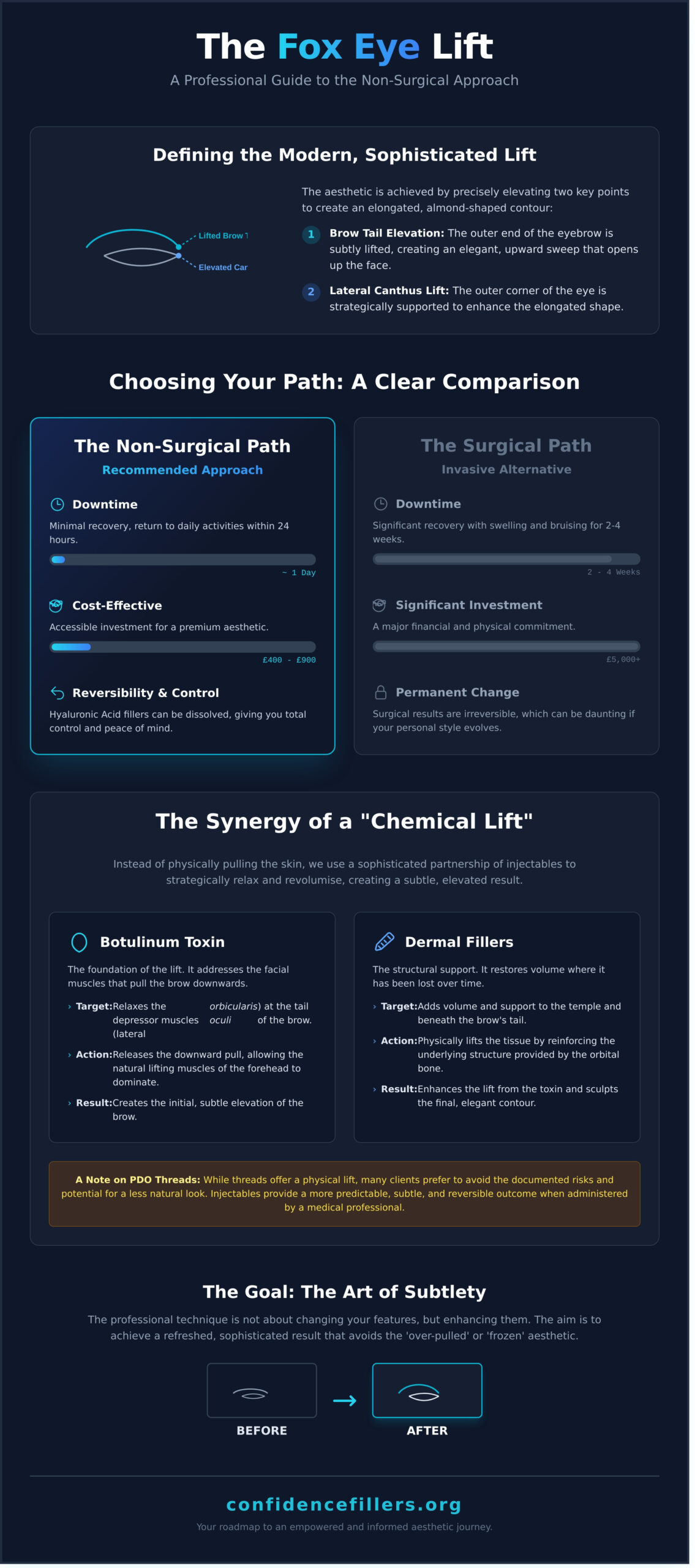 The Fox Eye Aesthetic: A Professional Guide to Non-Surgical Eye Elevation - Infographic